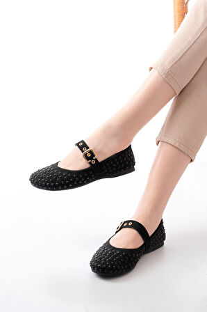 DM-6020 Siyah Troklu Baret Tokalı Günlük Kadın Babet