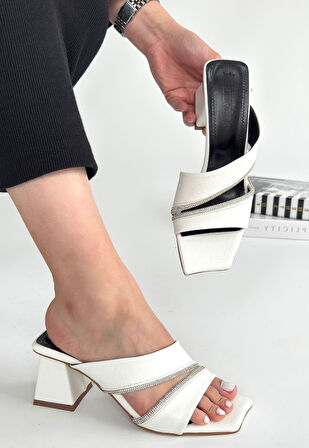Wenta Beyaz Cilt Topuklu Terlik