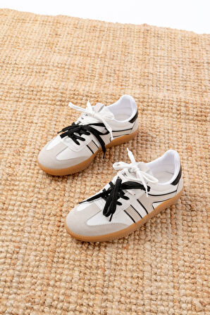 M-6005 Beyaz Garni  Bağcıklı Termo Taban Günlük Kadın Spor