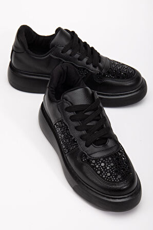 Jessica Kadın Siyah Cilt Taşlı Spor Ayakkabı