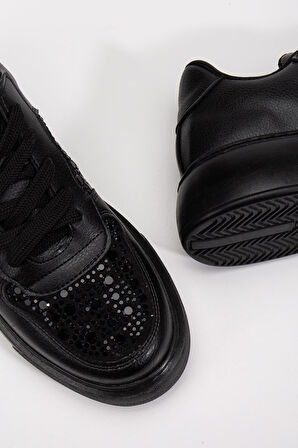 Jessica Kadın Siyah Cilt Taşlı Spor Ayakkabı