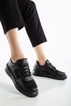 Jessica Kadın Siyah Cilt Taşlı Spor Ayakkabı