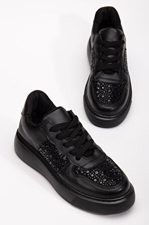 Jessica Kadın Siyah Cilt Taşlı Spor Ayakkabı