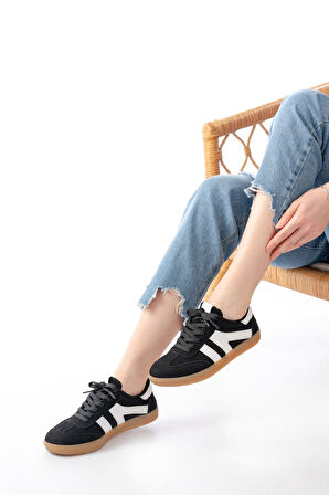 Siyah Süet Bağcıklı Termo Taban Günlük Kadın Spor