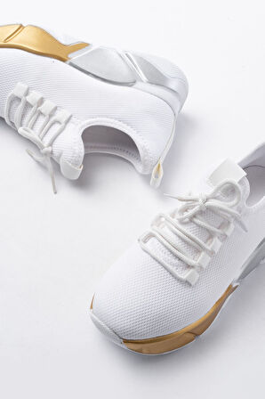 Beyaz Bağcıklı Fileli Renkli Taban Günlük Kadın Spor