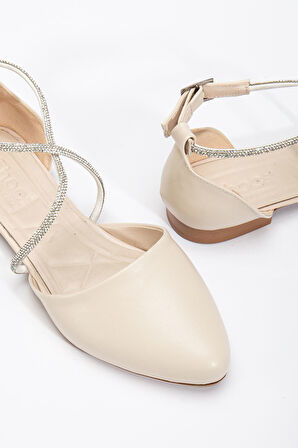 Bee Kadın Bej Cilt Taş Detaylı Ortopedik Babet