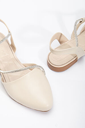 Zowie Kadın Bej Taşlı Arkası Kapalı Burunlu Ortopedik Babet