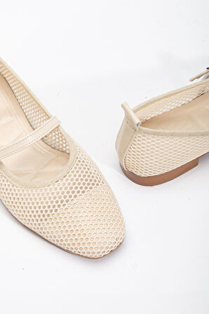 Luan Bej Kadın Fileli Tek Bantlı Rahat Ergonomik Babet Yumuşak Taban