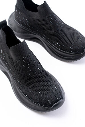 Siyah Fileli Faillant Taban Taş Aksesuarlı Günlük Spor Ayakkabı