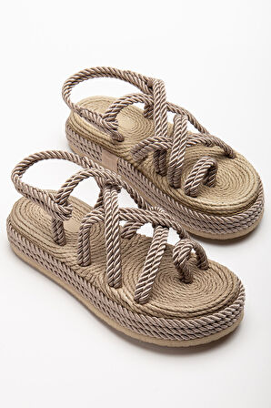 Bless Kadın Vizon Günlük Rahat Taban Hasır Sandalet Terlik