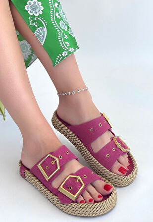 Loera Pemba Nubuk Çift Tokalı Terlik