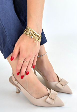 Leyya Bej Cilt Topuklu Ayakkabı