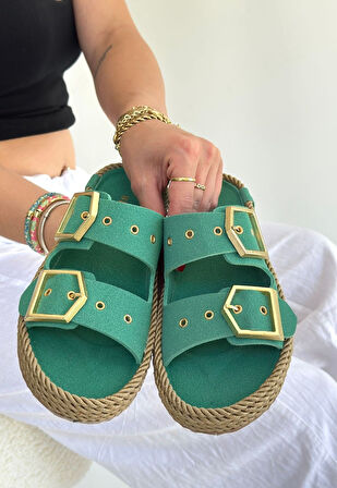 İces Yeşil Nubuk Terlik