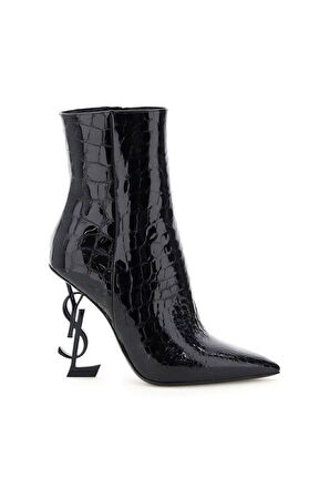 İKON'S  topuklu, siyah timsah derisi görünümlü bot