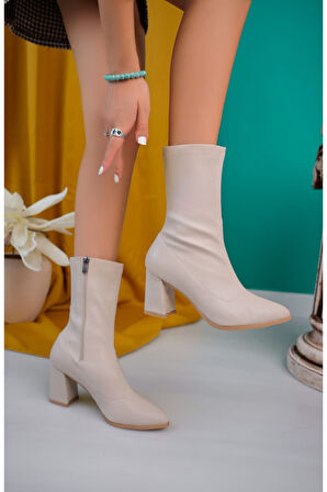 LUSSİ  Kadın FERMUARLI Şık Tarz Topuklu Uzun Bot