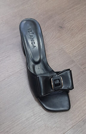 Veor Siyah Cilt Topuklu Terlik