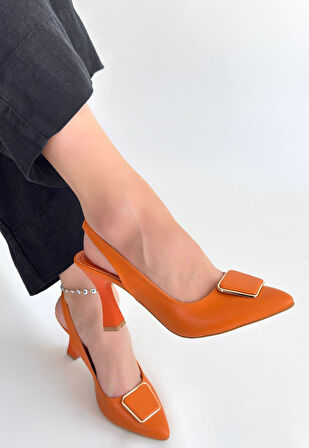 Pıert Turuncu Cilt Topuklu Ayakkabı