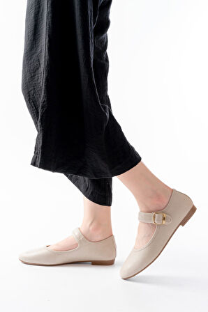 2606 Bej Baretli Günlük Kadın Ayakkabı