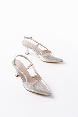 725 Gümüş Pul Desenli Sivri Burunlu  Topuklu Kadın Ayakkabı