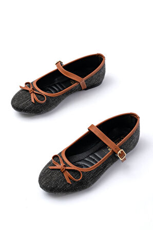 6321 Siyah Keten Günlük Baret Tokalı Kadın Babet