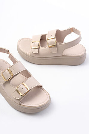 24422-1185 Bej Dolgu Topuk Kadın Sandalet - kopya