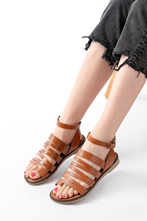 205-041 Taba Ortopedik Hakiki Deri Kadın Sandalet