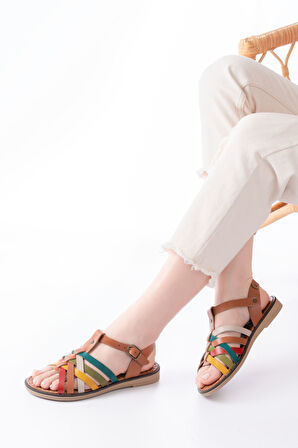 205-208 Multi Hakiki Deri Ortopedik Taban Kadın Sandalet