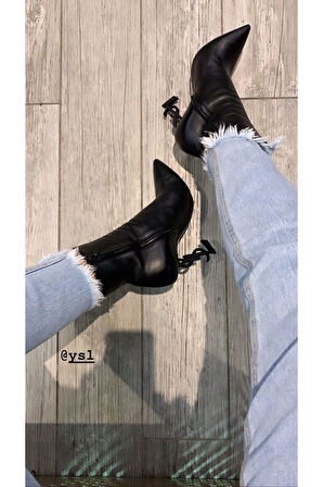 İKON'S METAL YÜKSEK TOPUKLU, DERİ SİYAH BOT