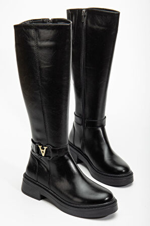 Kadın Siyah Cilt Toka Detaylı Çizme