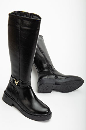 Kadın Siyah Cilt Toka Detaylı Çizme