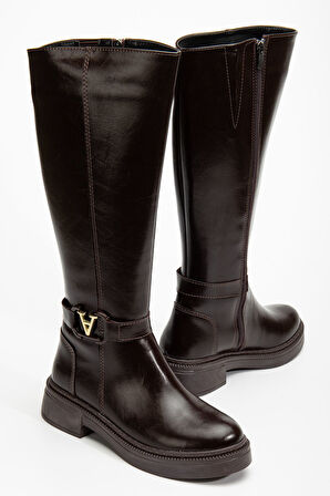 Kadın Acı Kahve Cilt Toka Detaylı Çizme