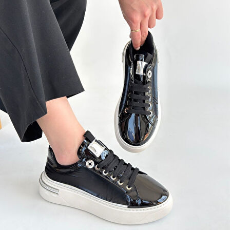 Hley Siyah Rugan Paraşüt Detaylı Bağcıklı Spor Ayakkabı