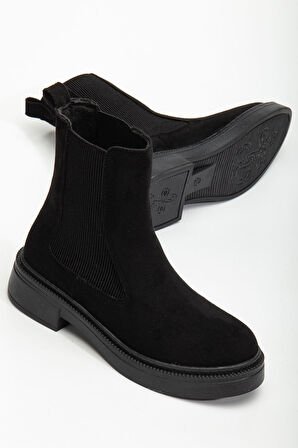 Kadın Lastikli Günlük Siyah Süet Kalın Tabanlı Bot