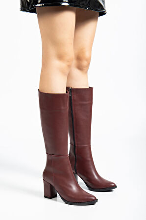 YSN-4422 Bordo Cilt Topuklu Kadın Çizme