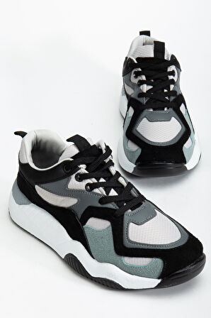 SP-172-2 Siyah Gri Bağcıklı Kadın Spor Ayakkabı