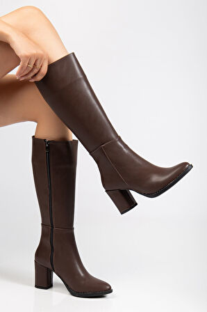 YSN-4422 Kahve Topuklu Kadın Çizme