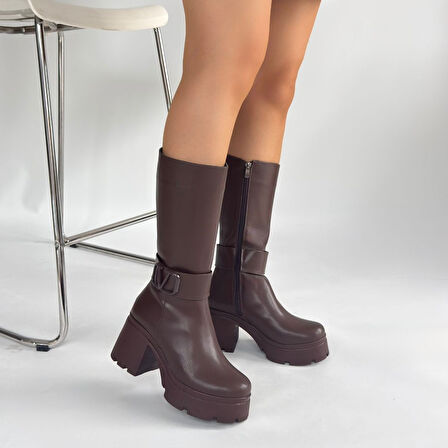 Moki Kahverengi Cilt Topuklu Çizme