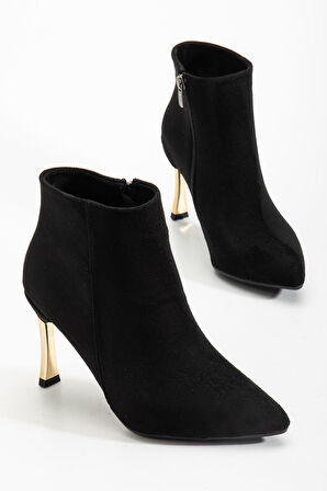 Kadın Siyah Süet Sivri Burun Kısa Boy İnce Topuklu Bot