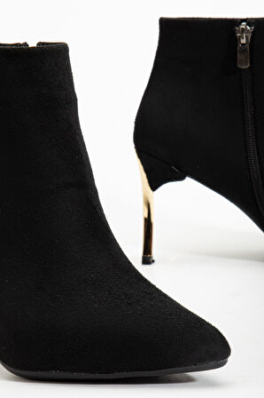 Kadın Siyah Süet Sivri Burun Kısa Boy İnce Topuklu Bot