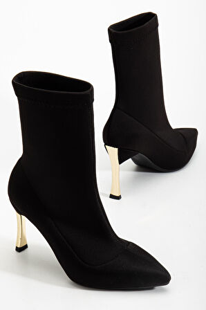 Kadın Siyah Streç Sivri Burun İnce Topuklu Bot