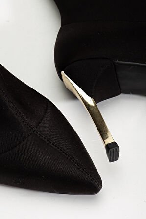 Kadın Siyah Streç Sivri Burun İnce Topuklu Bot