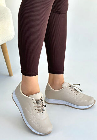 Finna Bej Cilt Bağcıklı Spor Ayakkabı