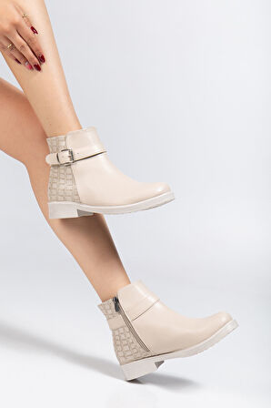 Bej Kroko Toka Aksesuarlı Fermuarlı Günlük Kadın Bot