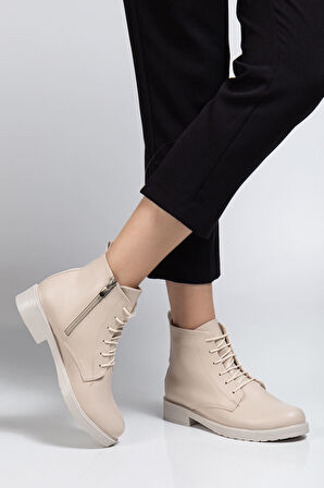 Bej Cilt Bağcıklı Fermuarlı Günlük Kadın Bot