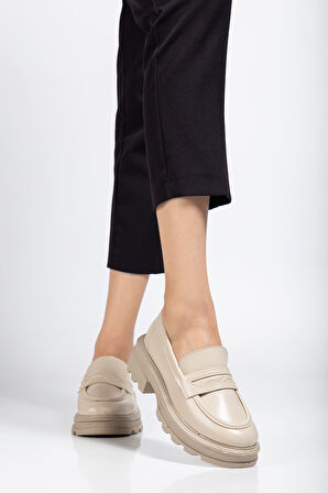 Bej Yanki Yüksek Tabanlı Loafer Ayakkabı