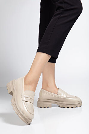 Bej Yanki Yüksek Tabanlı Loafer Ayakkabı