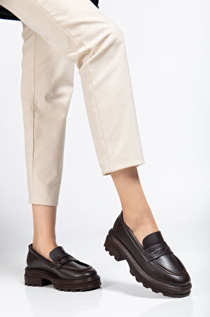 Kahve Günlük Yüksek Tabanlı Loafer Ayakkabı