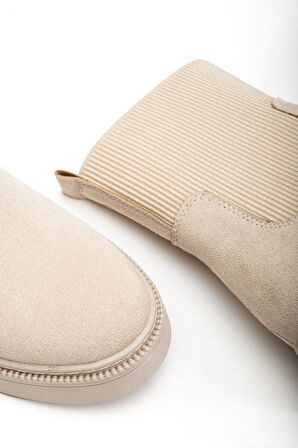 Kadın Kalın Taban Bej Süet Elastik Yan Bantlı Günlük Bot