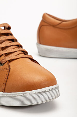 Kadın Taba Hakiki Deri Yandan Fermuarlı Bağcıklı Spor Ayakkabı