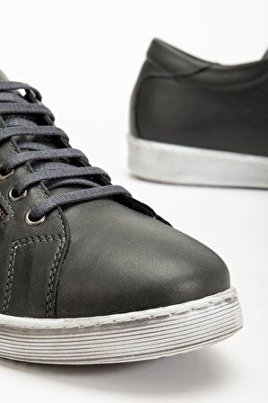 Kadın Füme Hakiki Deri Yandan Fermuarlı Bağcıklı Spor Ayakkabı